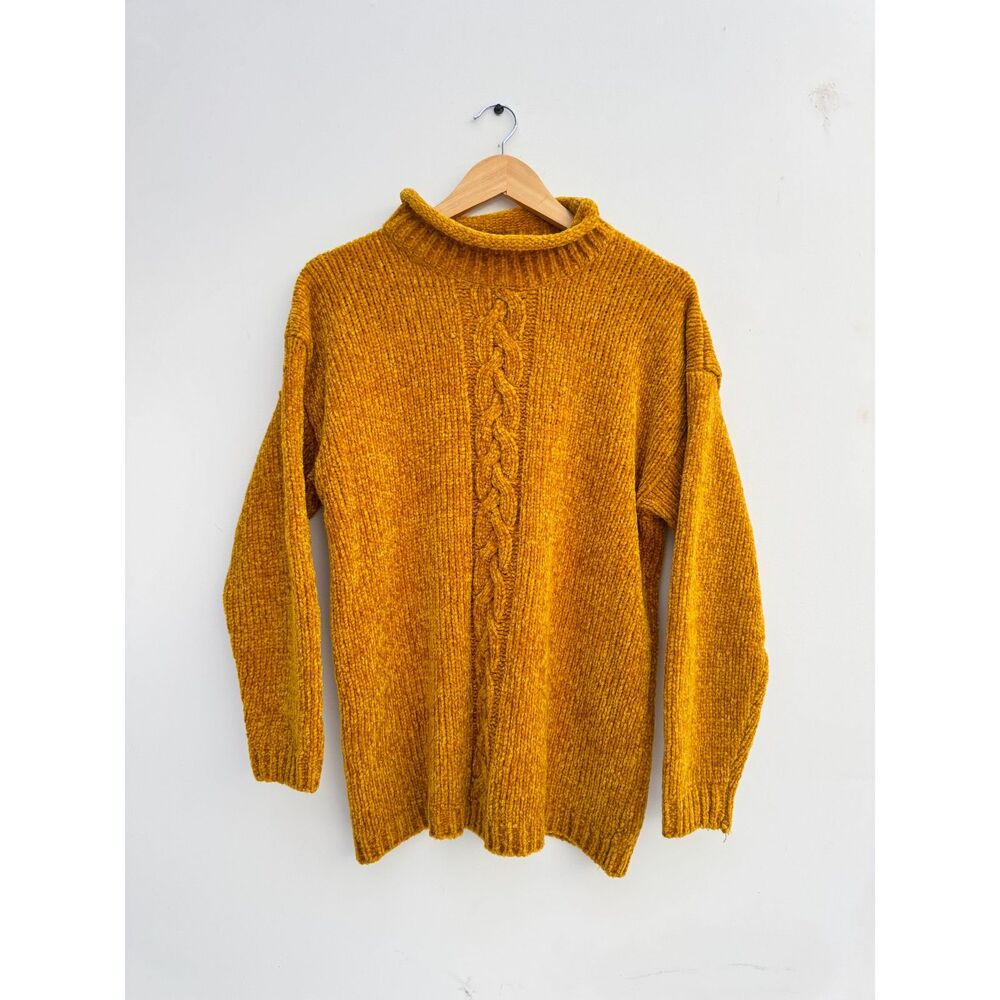 Jennifer Moore Mustard Chenille Cable Knit Sweater Size M